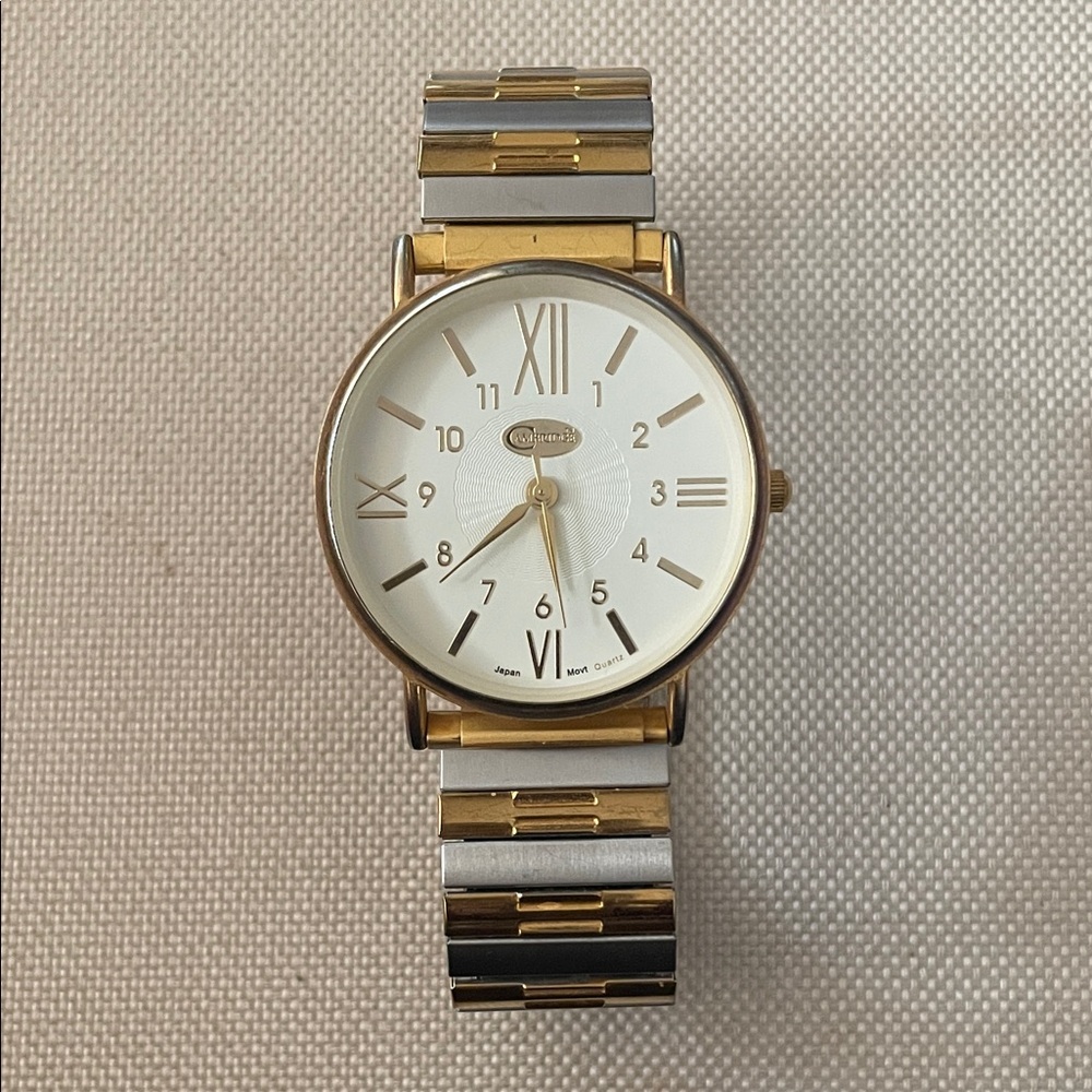 Gold and Silver Watch with White Dial